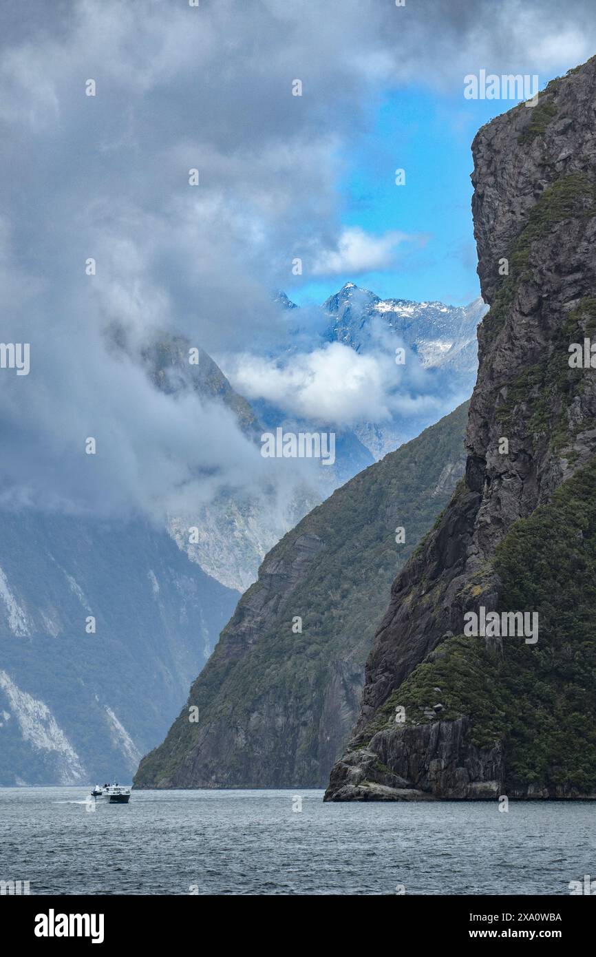 New Zealand; South Island,Fiordland National Park, Milford Sound, UNESCO World Heritage Stock Photo