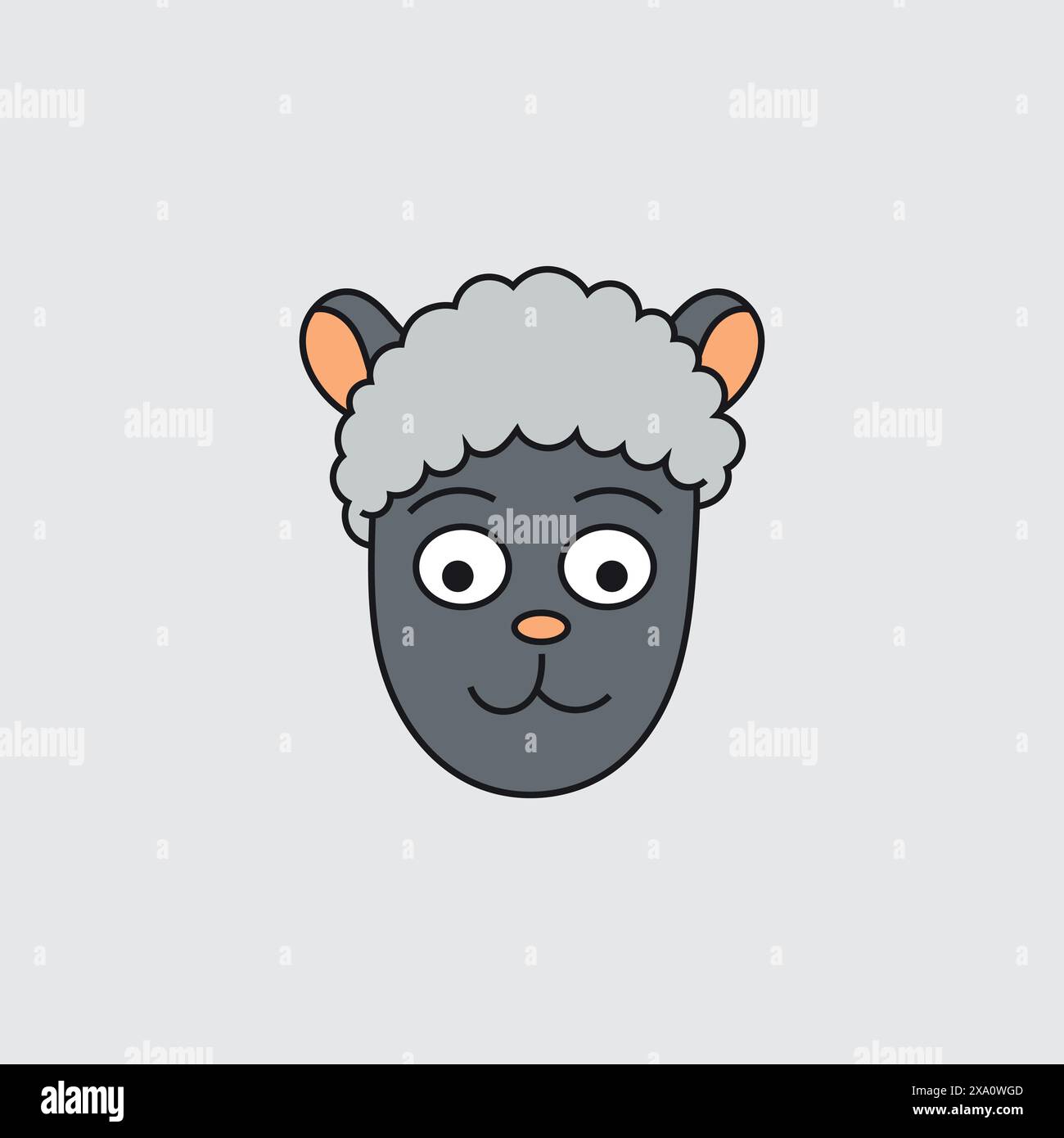 Sheep Head From Front. Cartoon Style. Vector Stock Vector