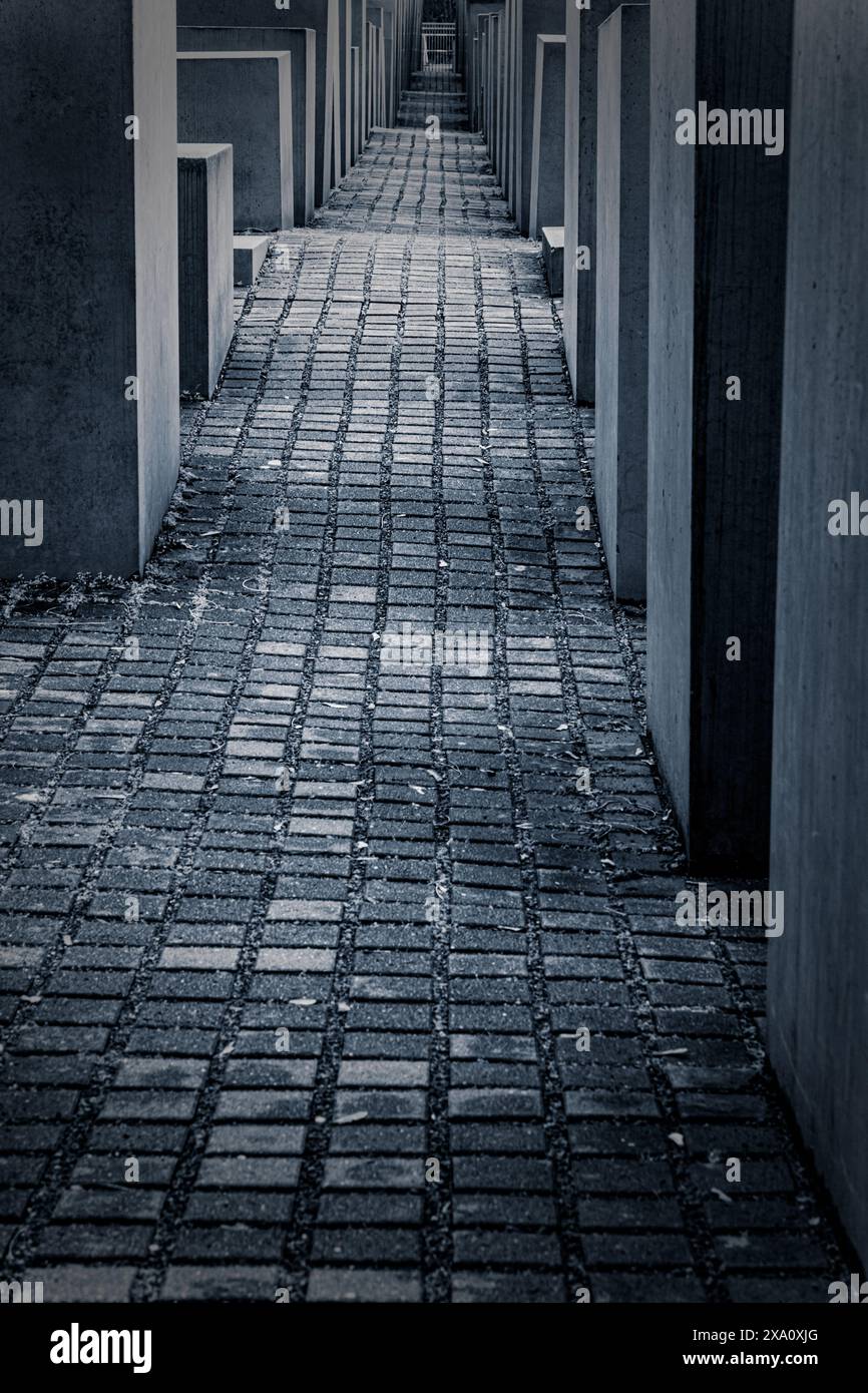 Blocks at the Jewish Holocaust Memorial in Berlin representing the Jewish Holocaust during the Second World War. Stock Photo