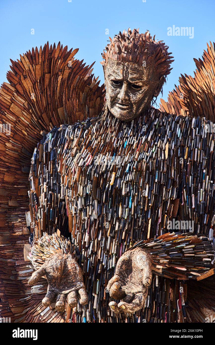 Sunderland, Tyne and Wear, Knife Angel  contemporary sculpture formed of 100,000 knives created by artist Alfie Bradley at Keel Square Stock Photo