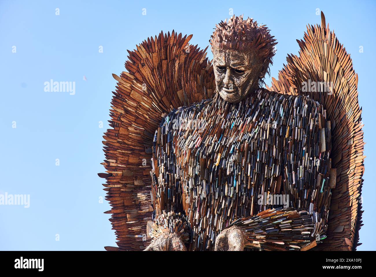 Sunderland, Tyne and Wear, Knife Angel  contemporary sculpture formed of 100,000 knives created by artist Alfie Bradley at Keel Square Stock Photo