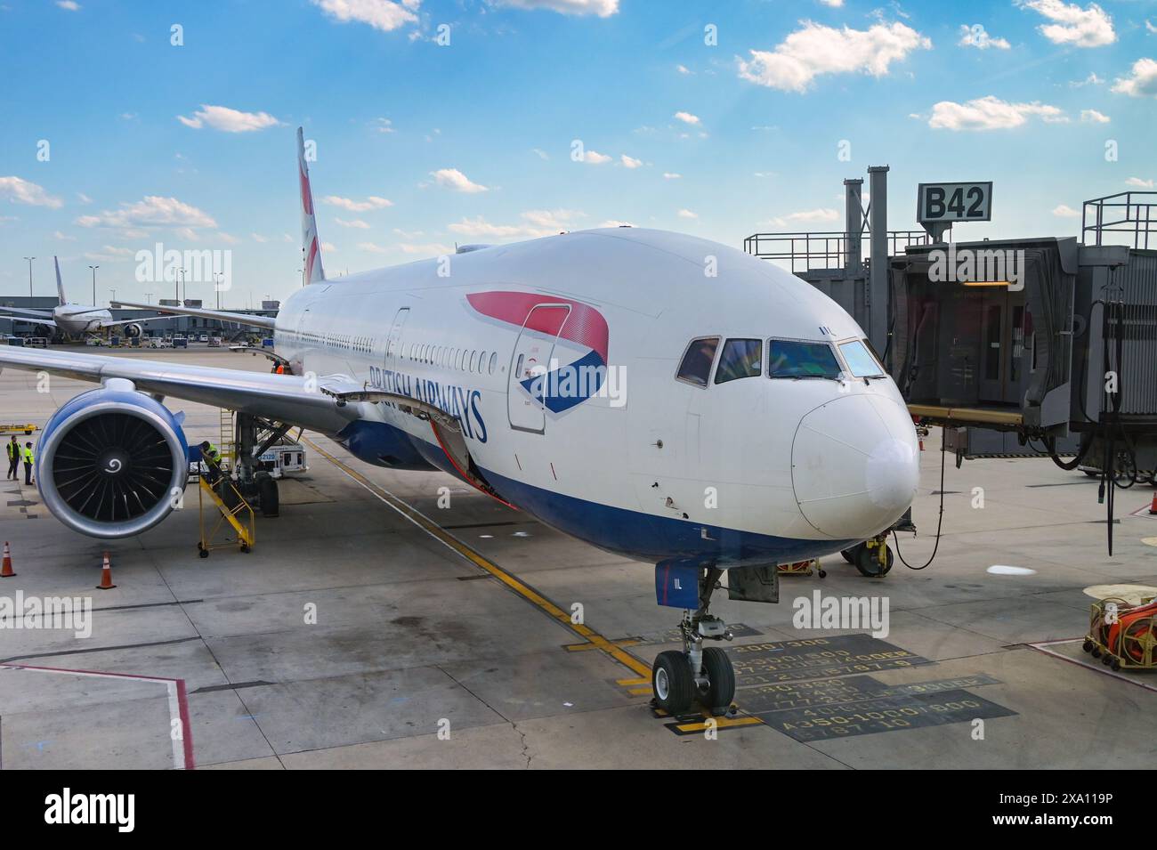 Washington DC, USA 29 April 2024 Front view of a Boeing 777