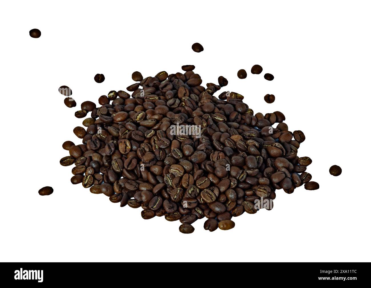 The coffee beans displayed on a plain white background. Stock Photo