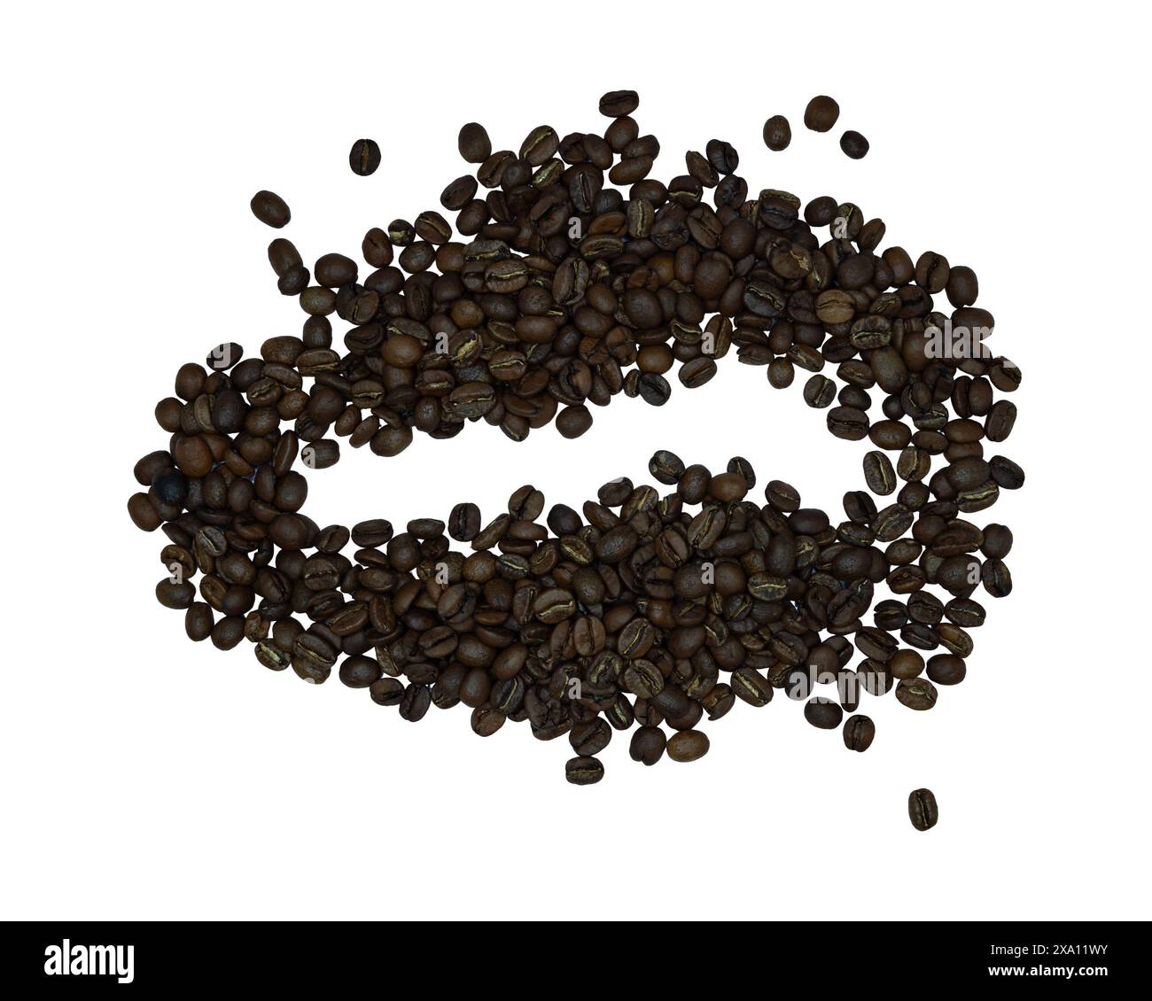 The coffee beans displayed on a plain white background. Stock Photo
