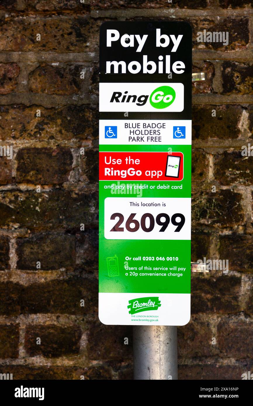 Sign showing how to pay for onstreet car parking with RingGo in the