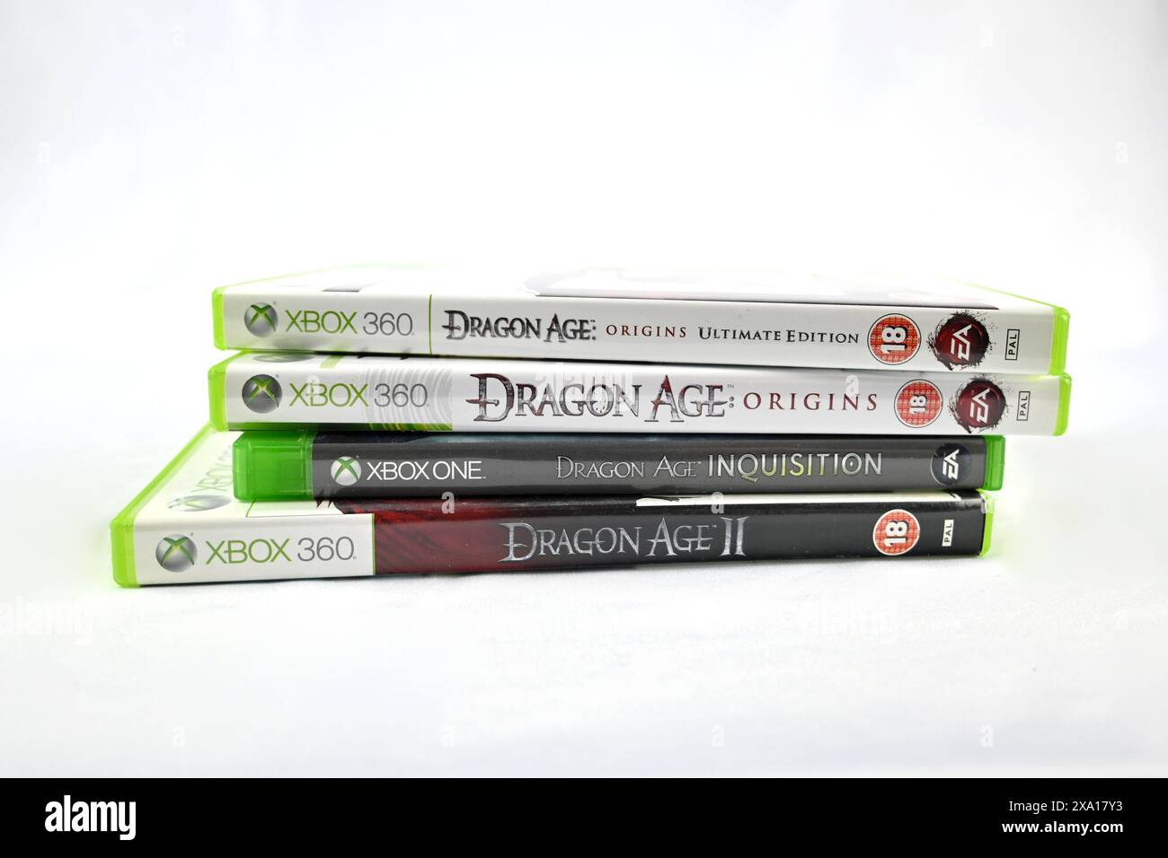 Dragon Age video game collection stack – Wales, UK  – 19 May 2024 Stock Photo