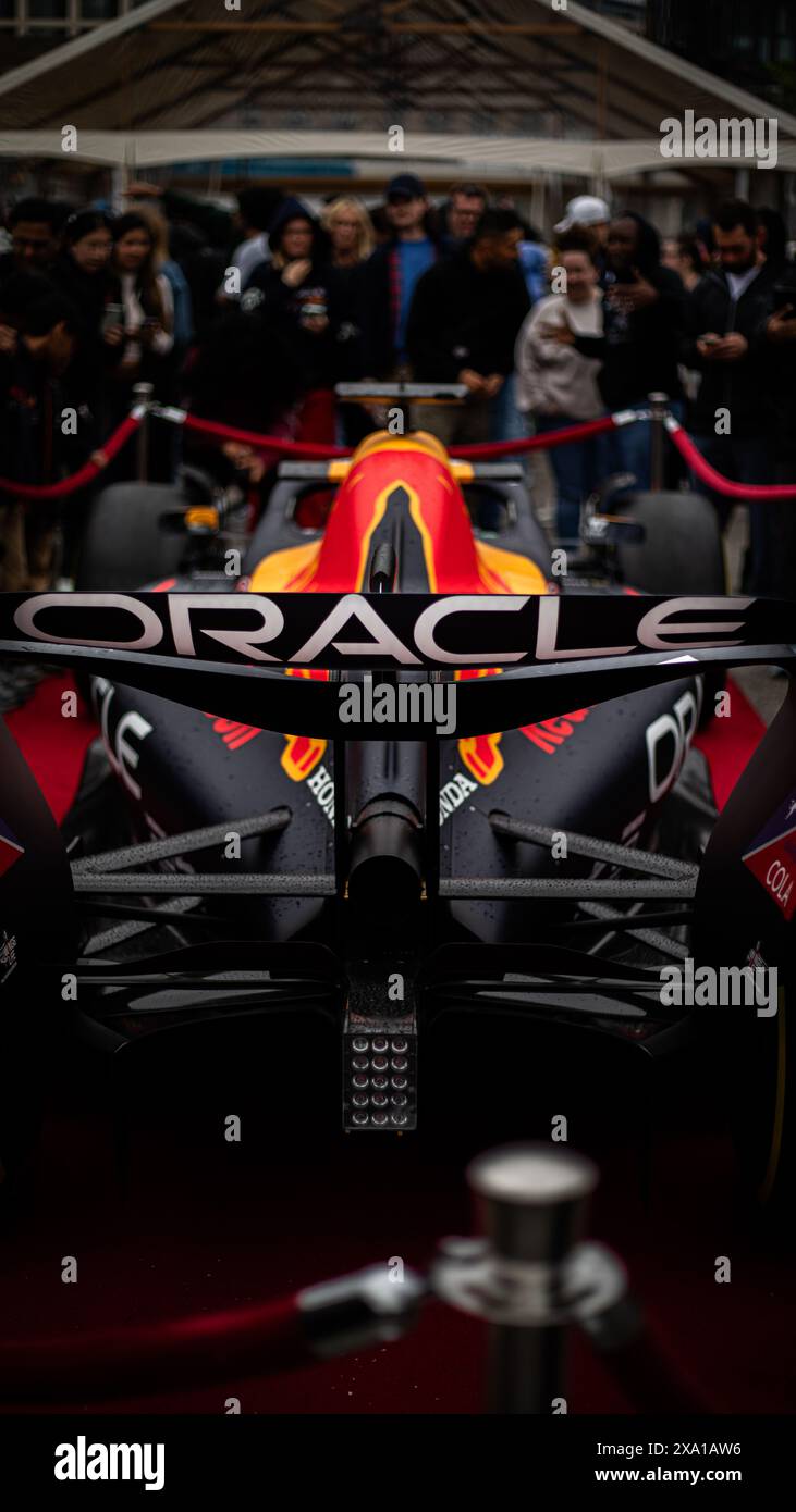 A front view of a racing car on display in DC Red Bull event Stock Photo