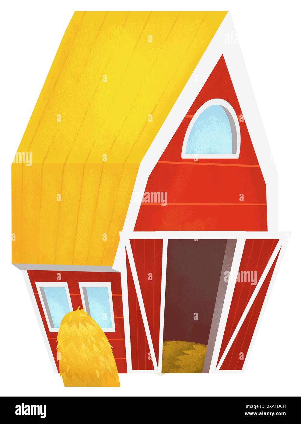 Cartoon scene with wooden farm building red barn stable house colorful planks isolated background illustration for kids Stock Photo