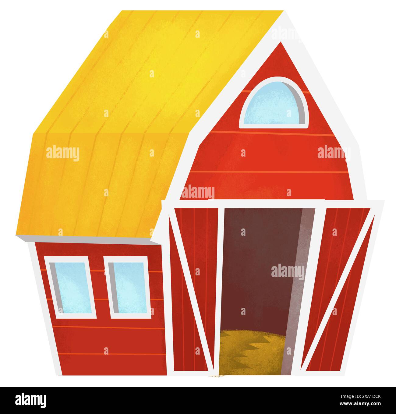 Cartoon scene with wooden farm building red barn stable house colorful planks isolated background illustration for kids Stock Photo