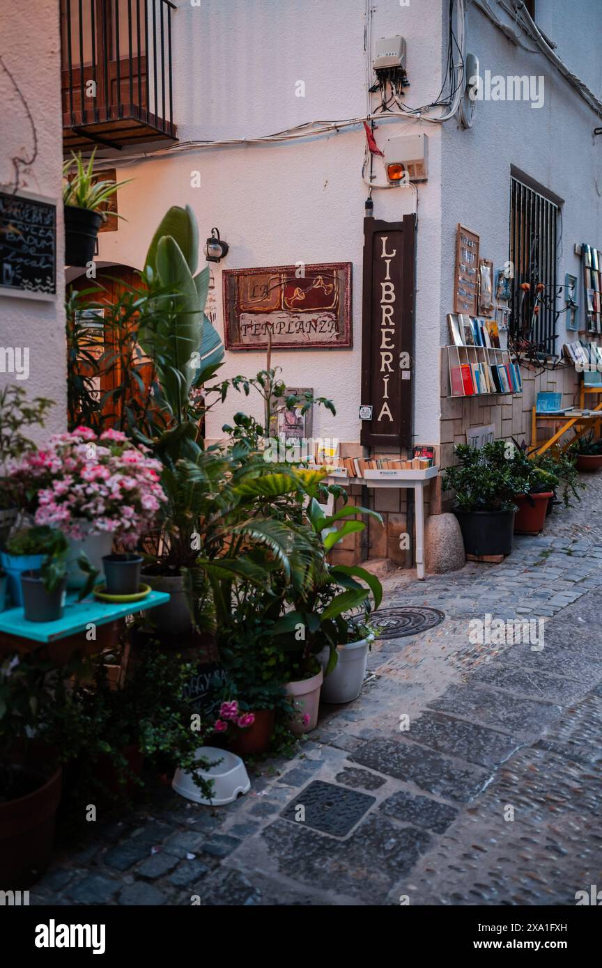 Charming La Templanza library in the old town of Peñiscola, Castellon, Valencian Community, Spain Stock Photo