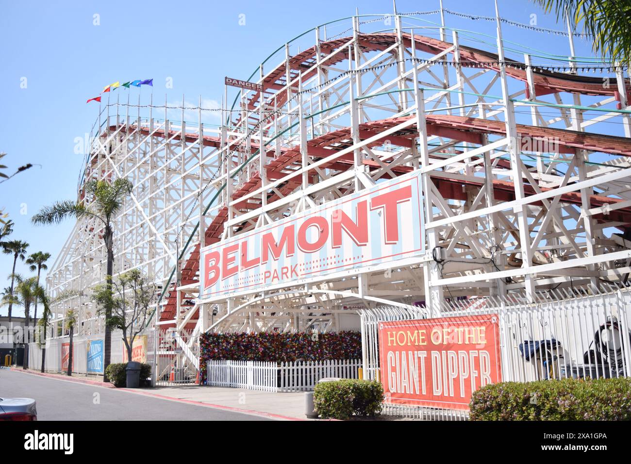 A roller coaster of Belmont Park, Mission Beach, San Diego, CA Stock Photo