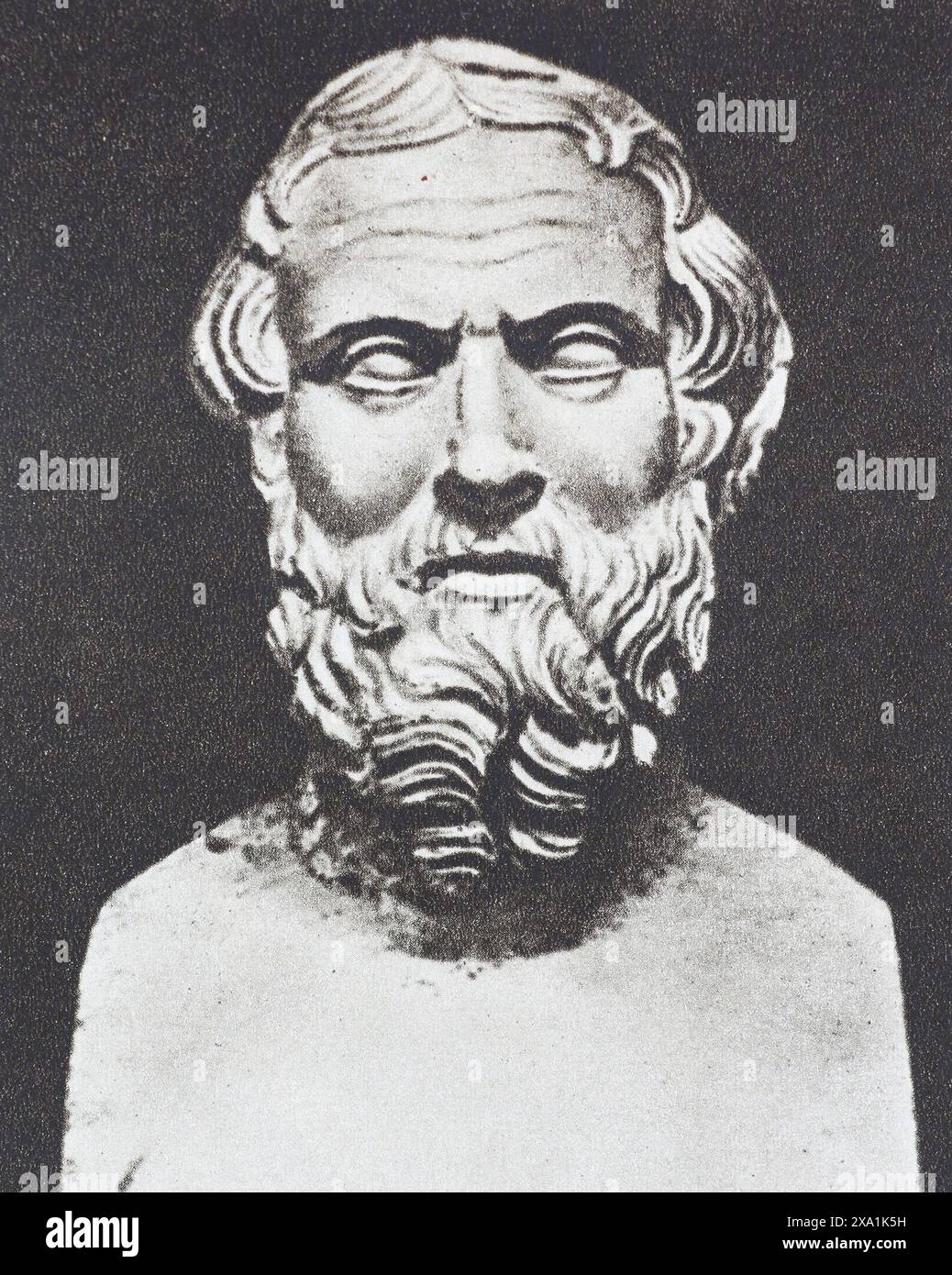 Marble bust of Herodotus - ancient Greek historian. Photography from the mid-20th century. Stock Photo