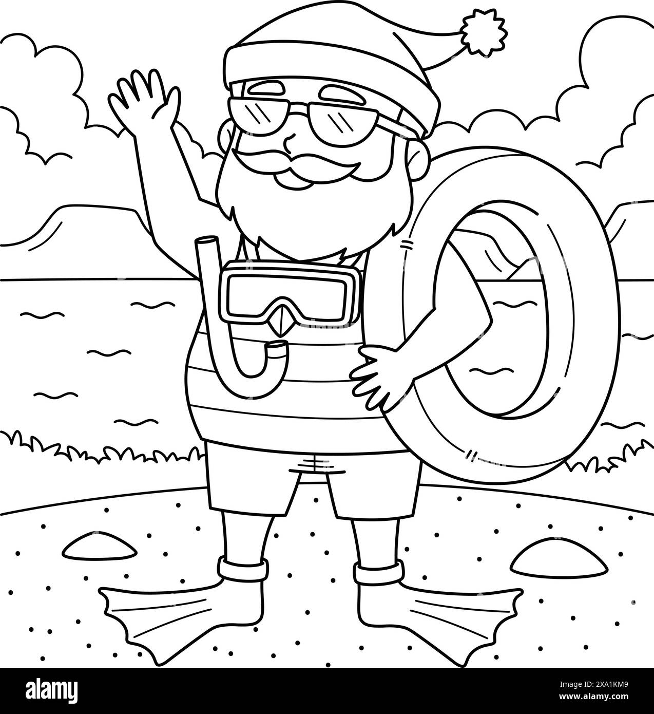 christmas-in-july-santa-swimming-outfit-coloring-stock-vector-image
