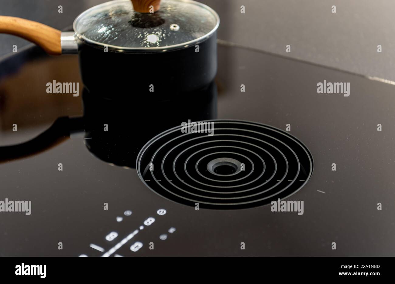Closeup photo of modern venting induction hob with builtin central