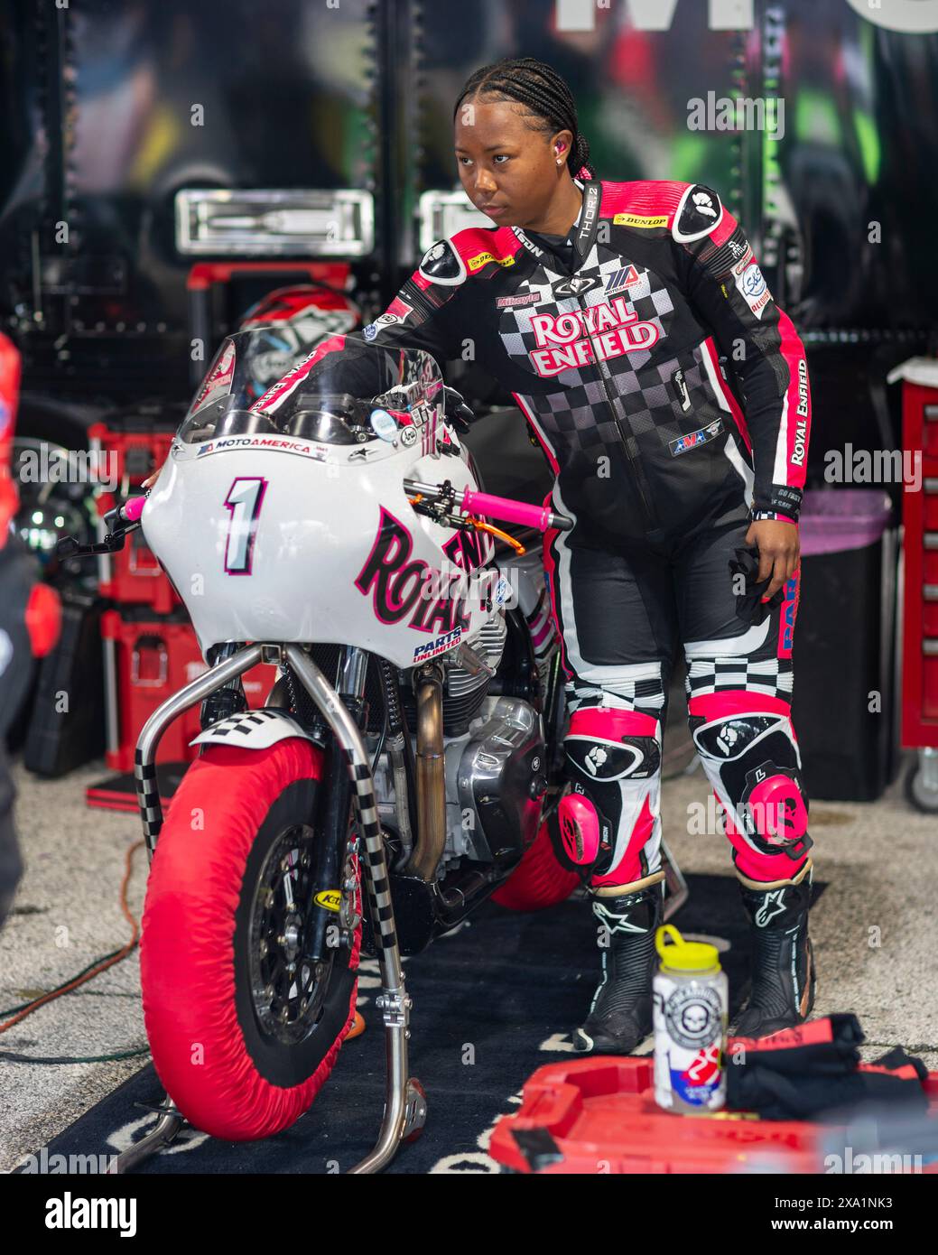 June 02, 2024: Royal Enfield rider #1 Mikayla Moore gets ready before ...