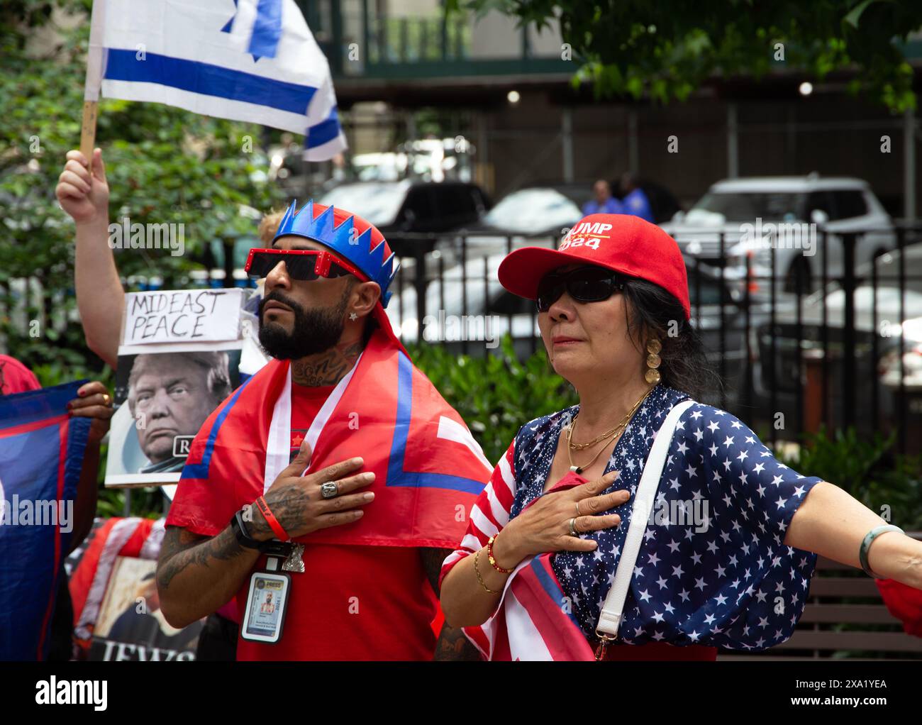 Protestors outside of the Donald J Trump hush money trial in New York