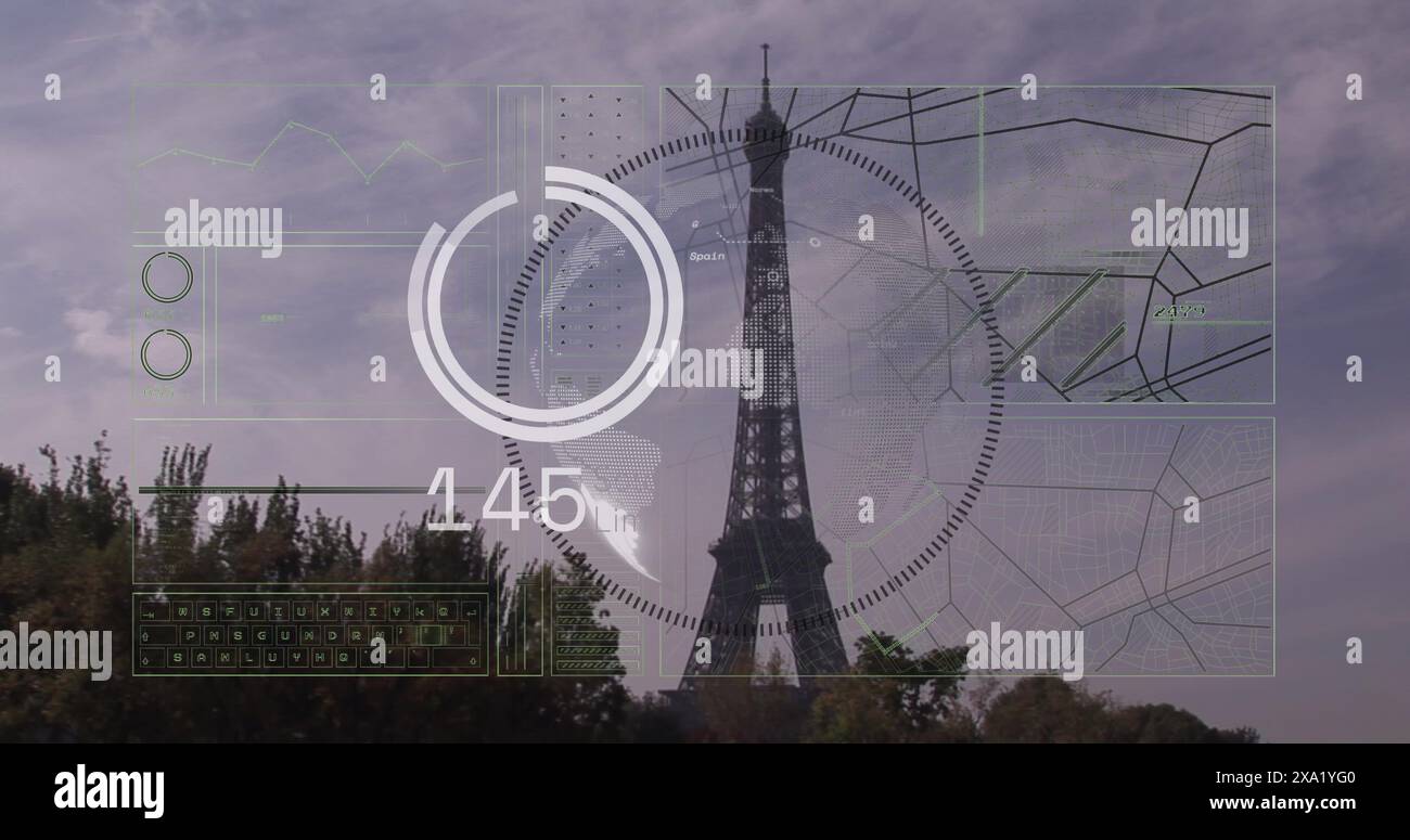 Image of financial data processing over paris cityscape Stock Photo - Alamy