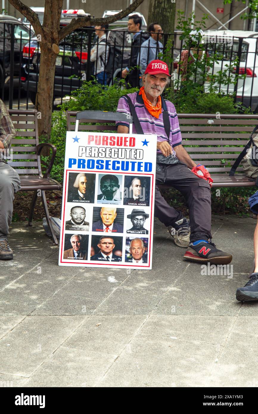 Protestors outside of the Donald J Trump hush money trial in New York
