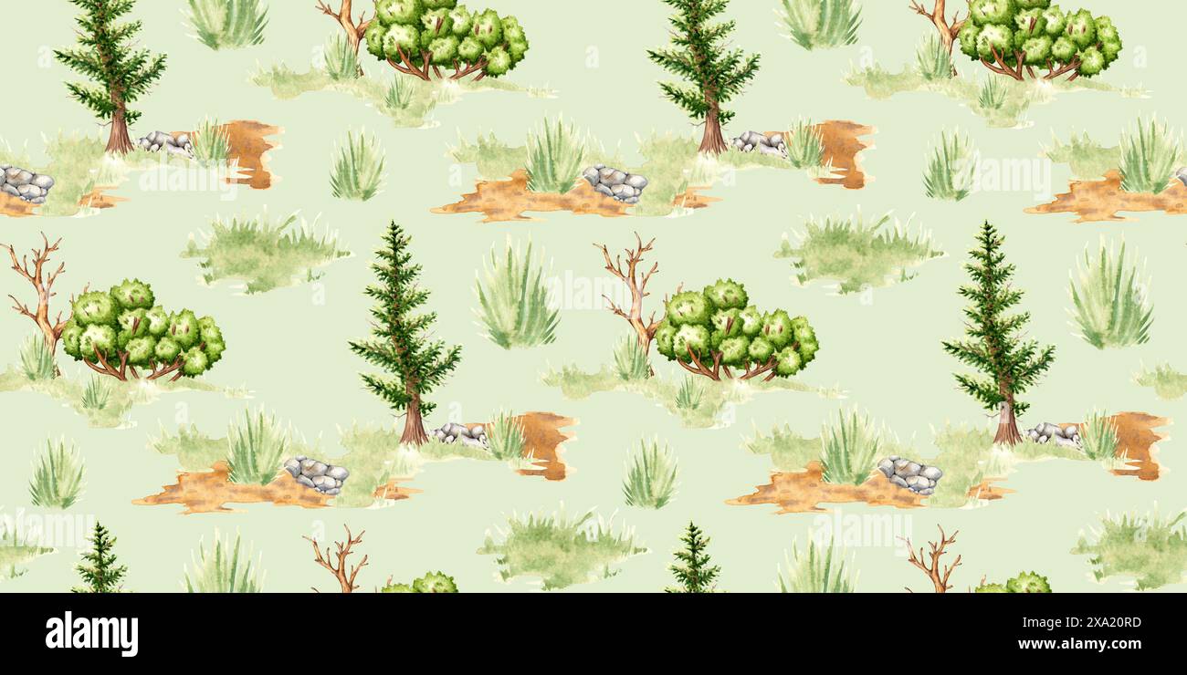 Natural landscape element watercolor illustration. Forest wildlife ...