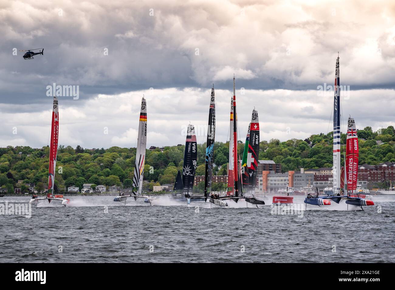Team France leads around a mark during the June 2024 Sail GP event in