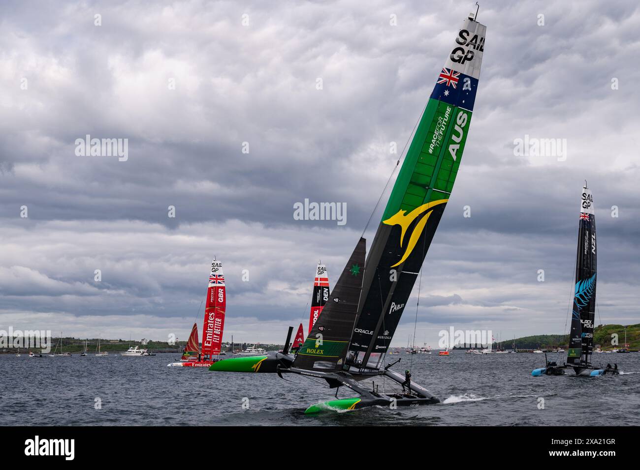 Teams from Great Britain, Denmark, Australia, and New Zealand during the June 2024 Sail GP event