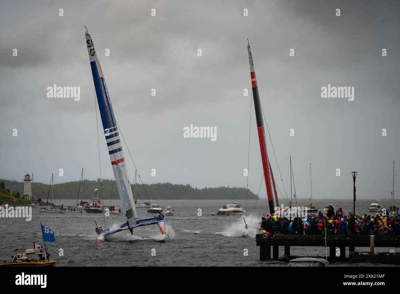 Teams from France and Denmark seemingly come close to hitting a wharf during the June 2024 Sail