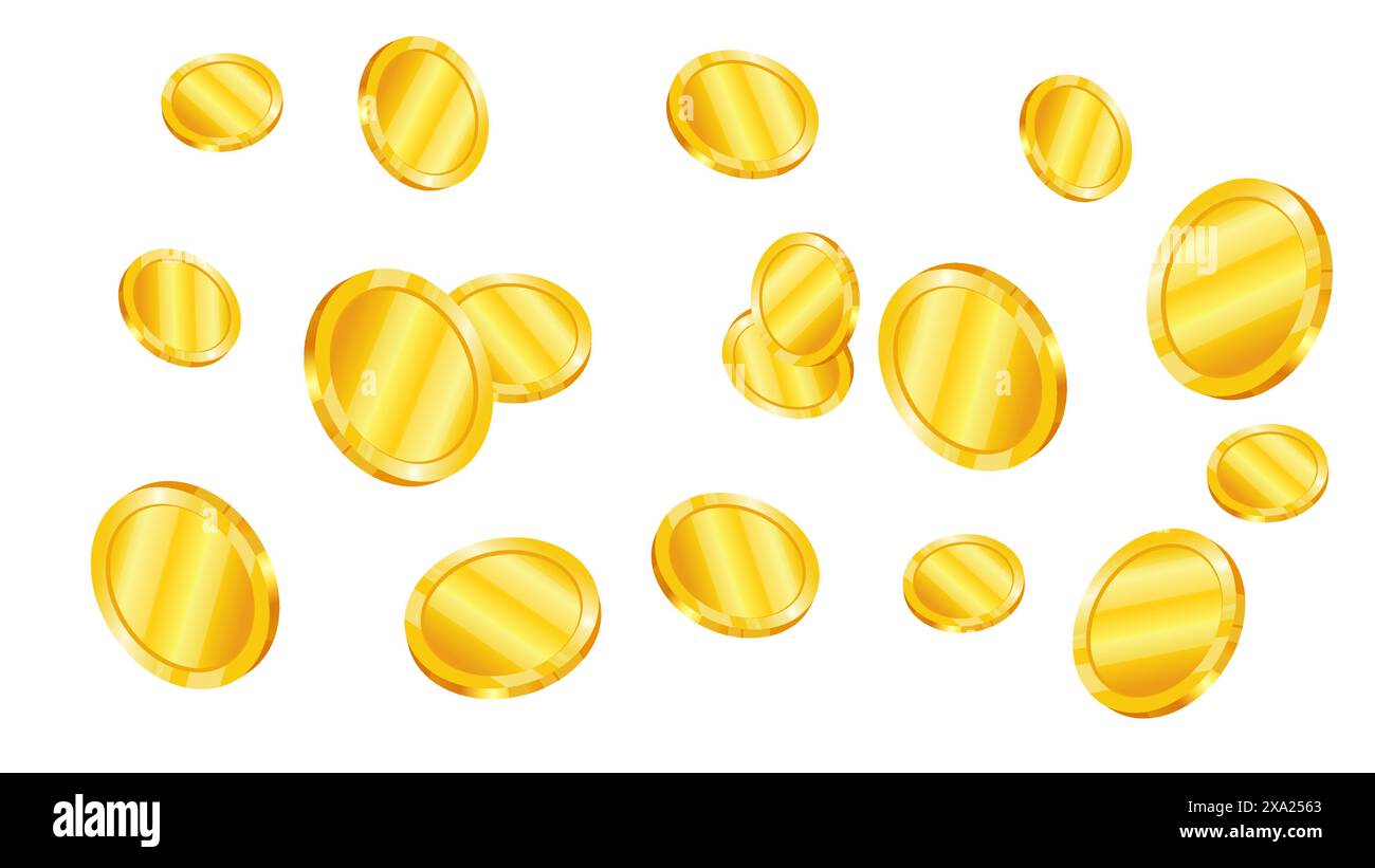 Gold coins in 3d style realistic vector illustration. Flying ...