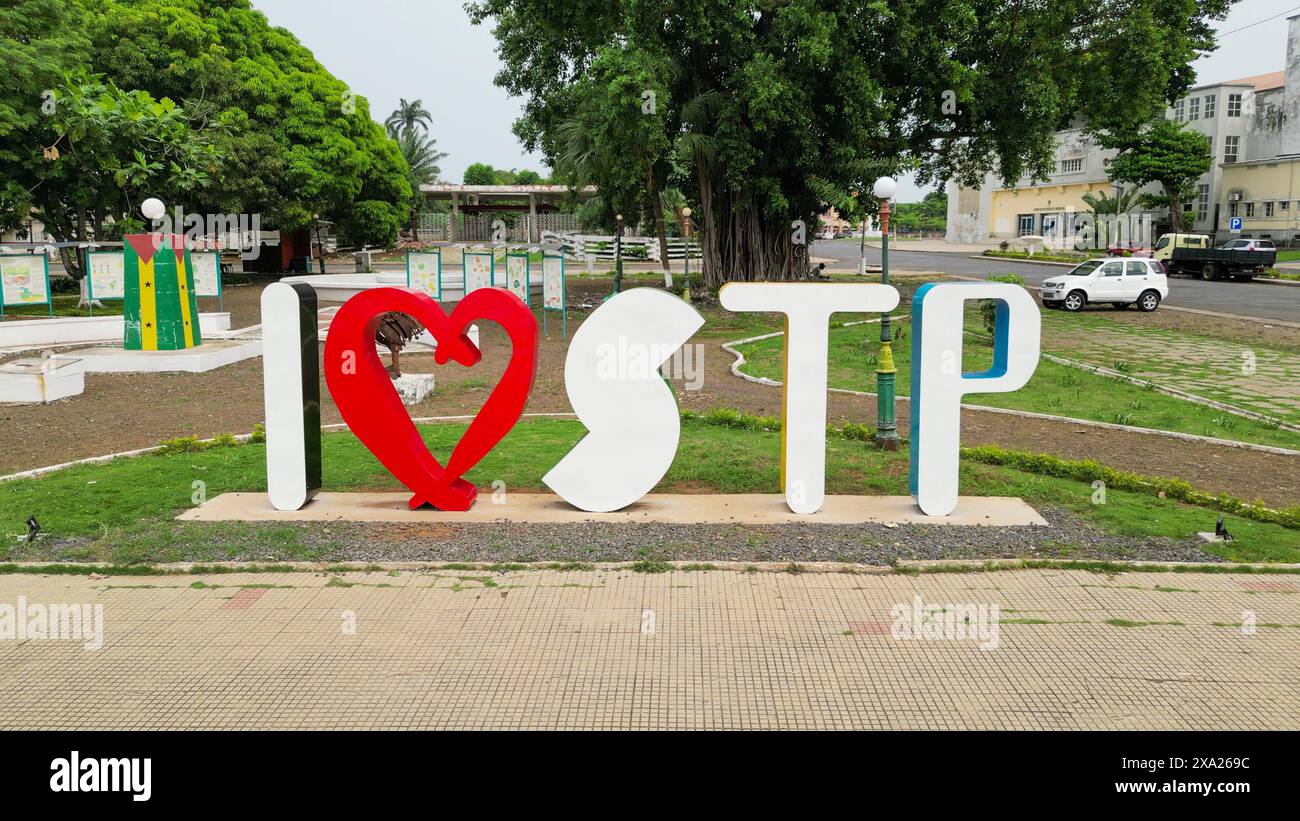 Letters with the initials of Sao Tome and Principe (STP).A tourist ...