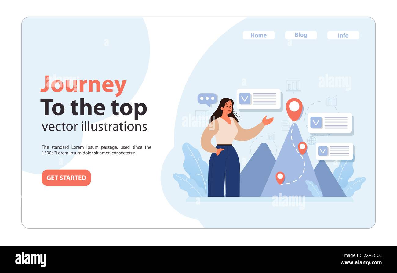 Journey to the top concept. Woman outlining her path amidst mountain ...