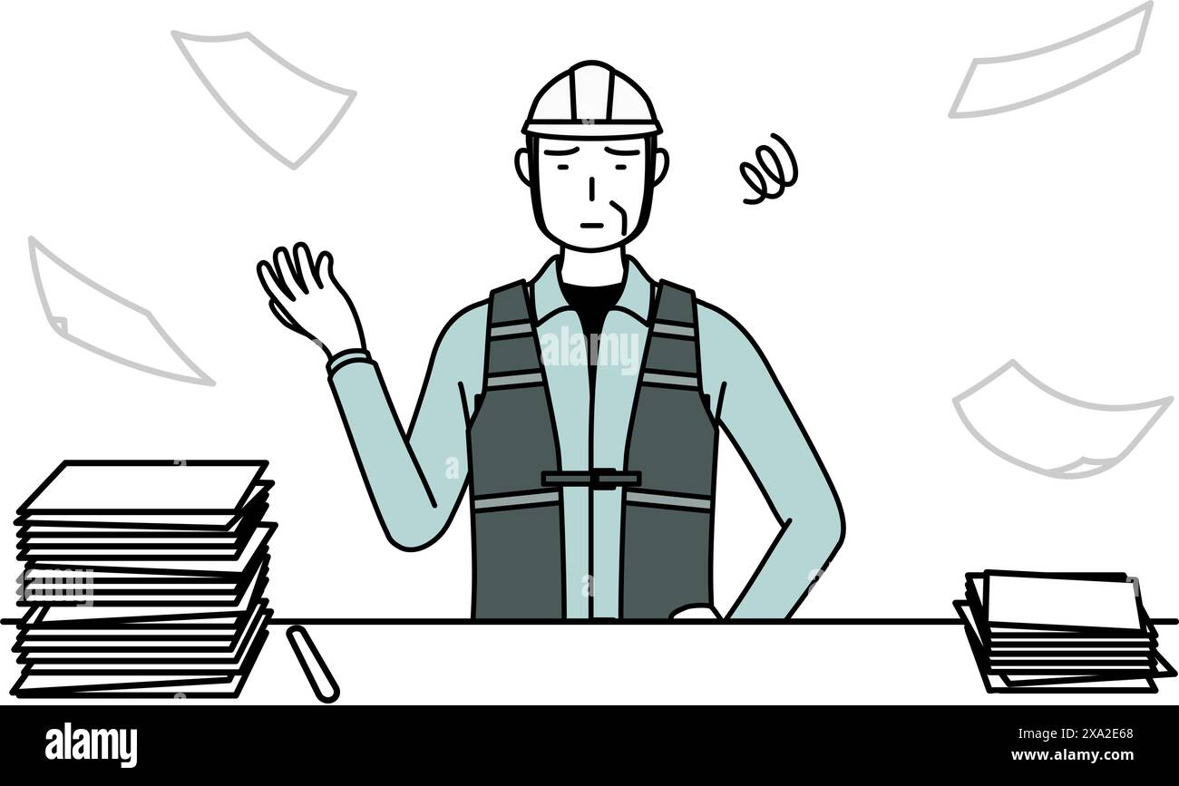 Engineer Shut Up Senior male engineer in helmet and work wear who is fed up with his ...
