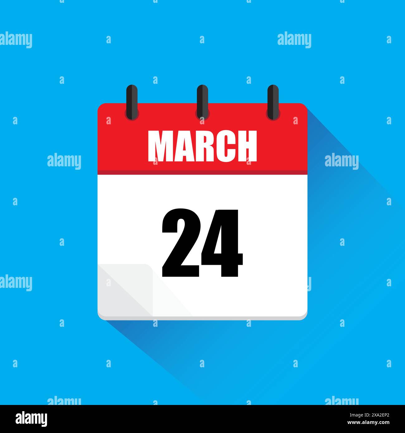 March 24 calendar. Red and white. Blue background. Vector illustration