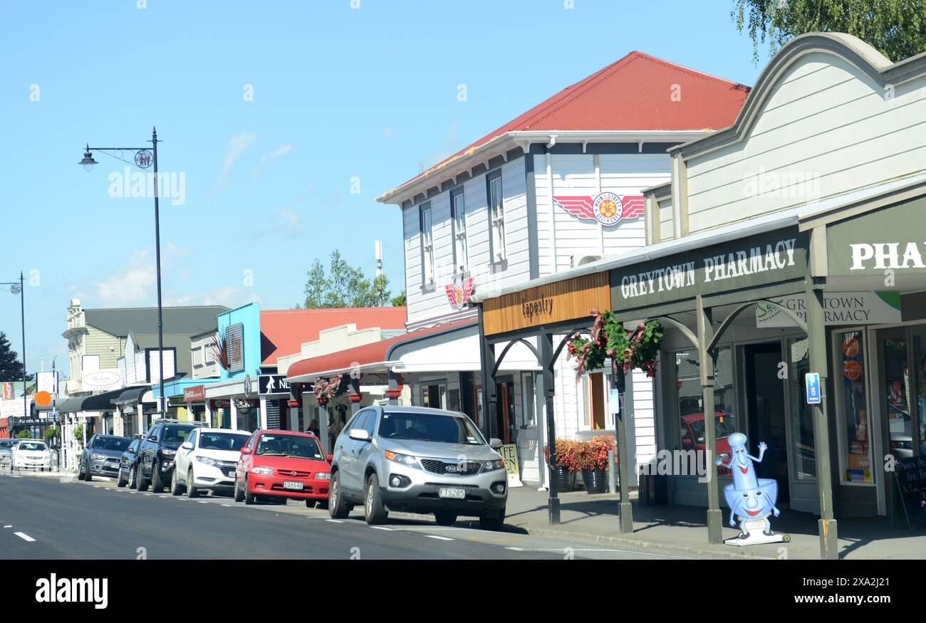 Main Street in Greytown, New Zealand. Stock Photo