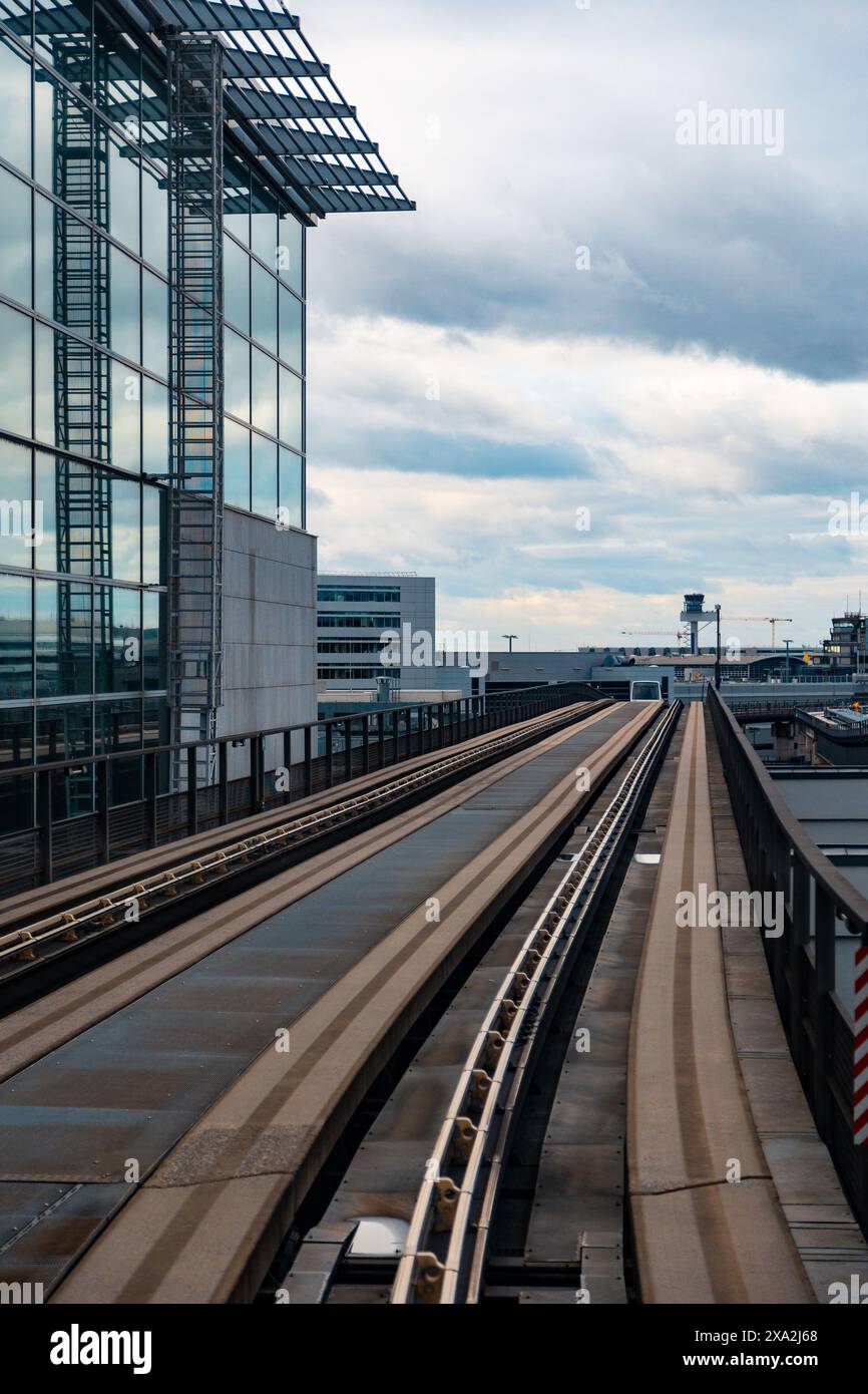 Frankfurt Airport, Germany February 19, 2024 track of the SkyLine Train connecting the