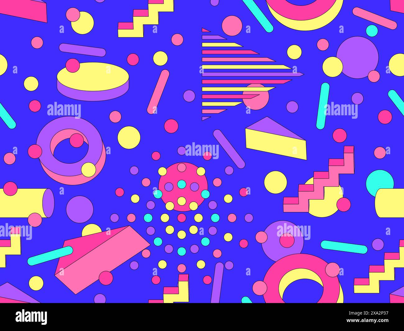 Memphis geometric seamless pattern with 3D shapes in 80s and 90s style ...