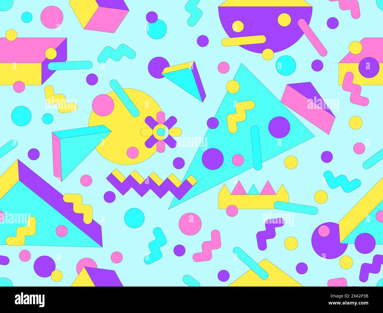 Memphis geometric seamless pattern with 3D shapes in 80s and 90s style ...