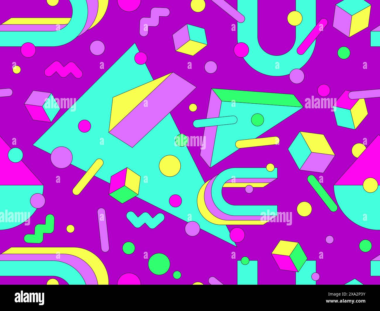 Memphis geometric seamless pattern with 3D shapes in 80s and 90s style ...