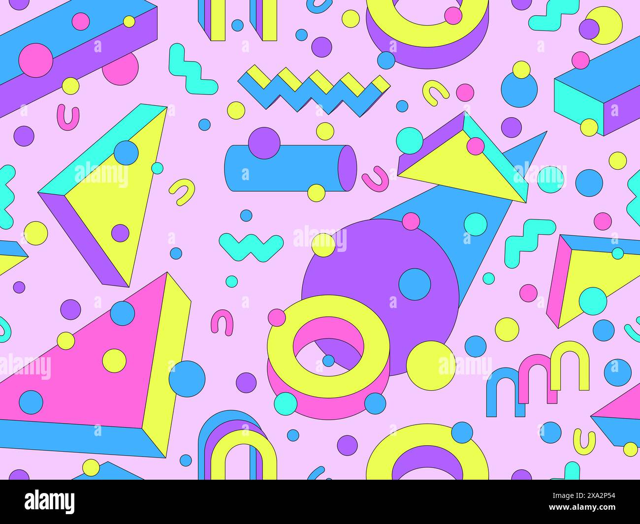 Memphis geometric seamless pattern with 3D shapes in 80s and 90s style ...
