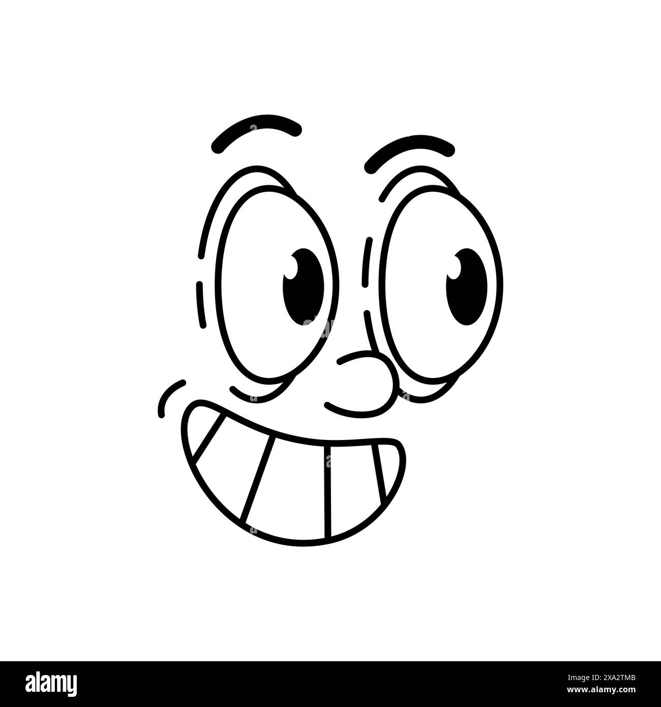 Cartoon funny comic groovy face stare look emotion, retro cute emoji