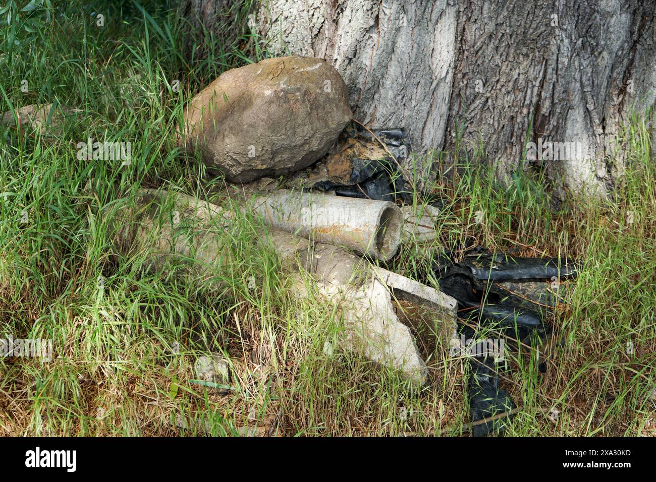 Asbestos construction waste illegally disposed of in nature Stock Photo