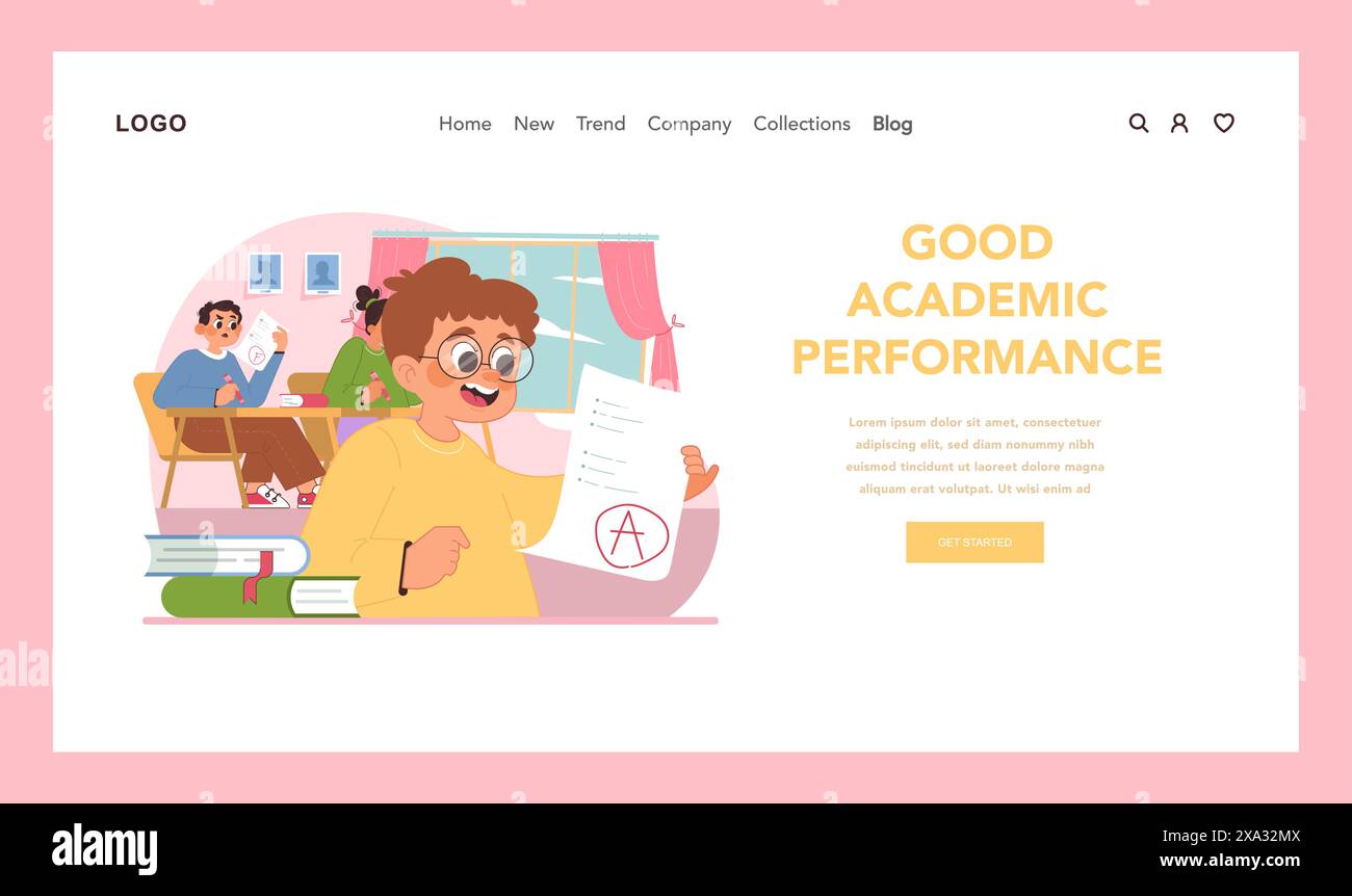 Good academic performance web or landing. Boy feeling happy for getting ...