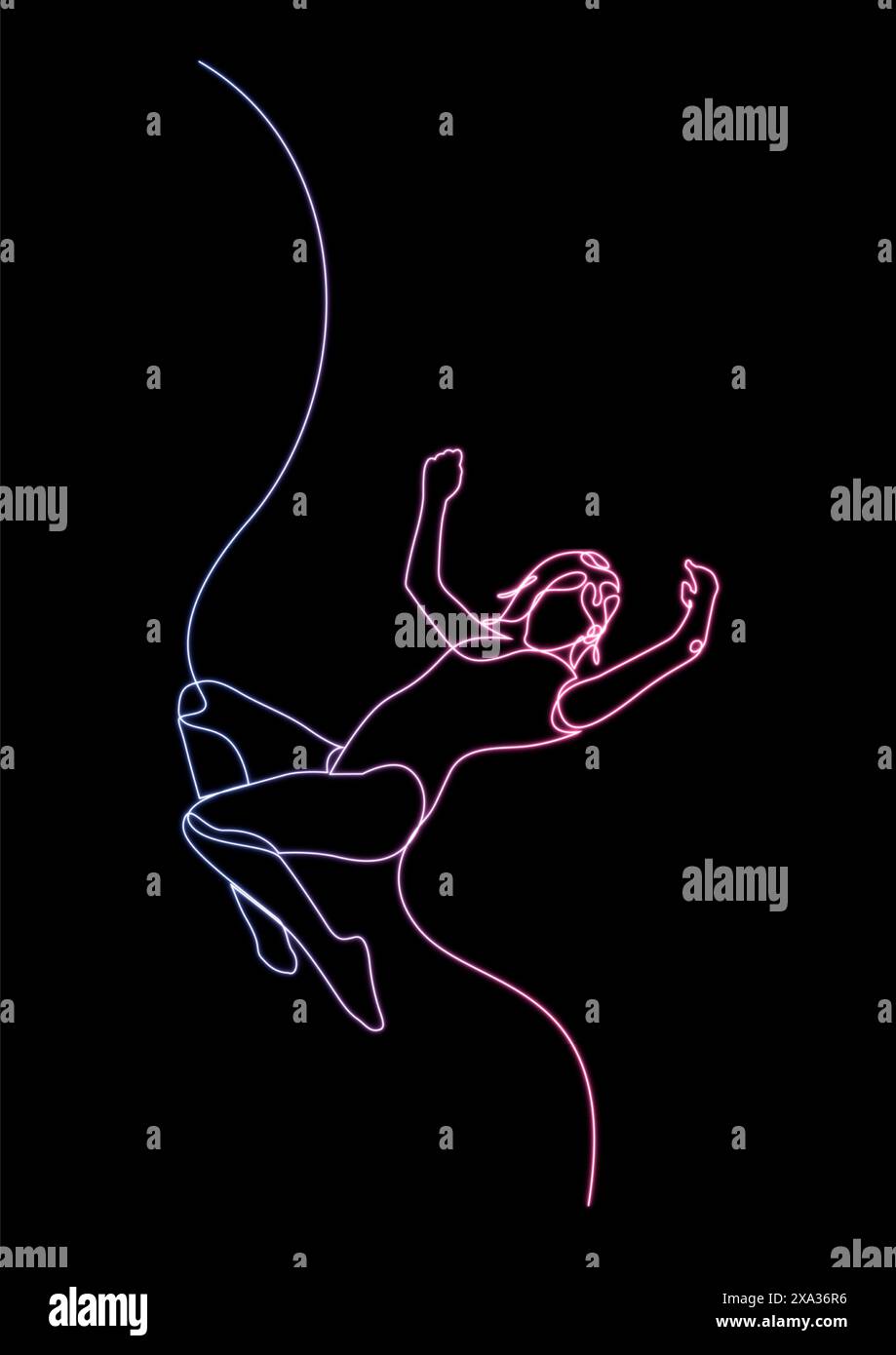 Woman falls - neon one line drawing. Free fall concept, lose ground ...