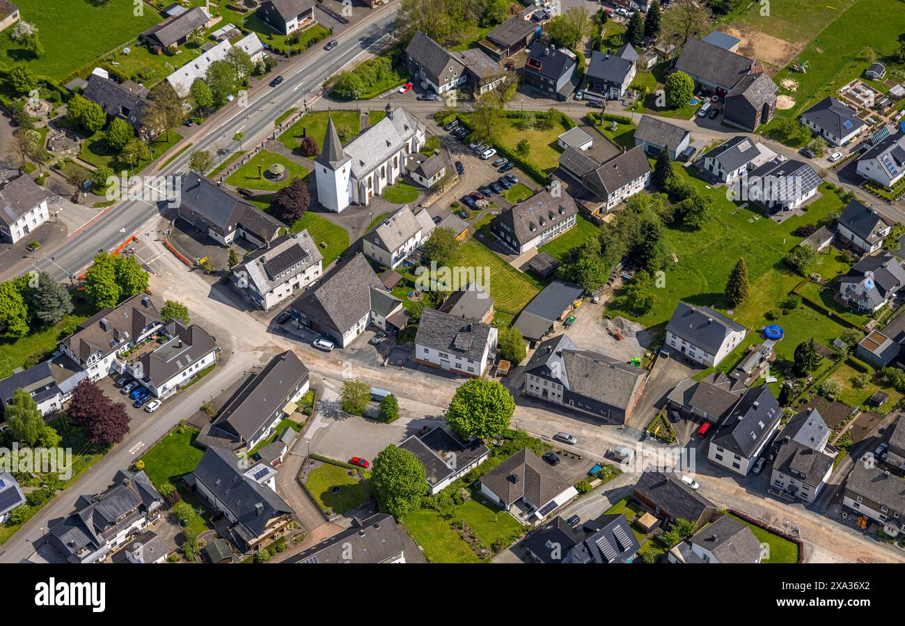 Aerial view, town center residential area with catholic church St ...