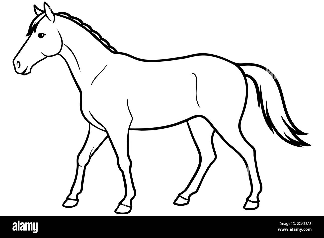 Black and white outline of a horse isolated on a white background ...