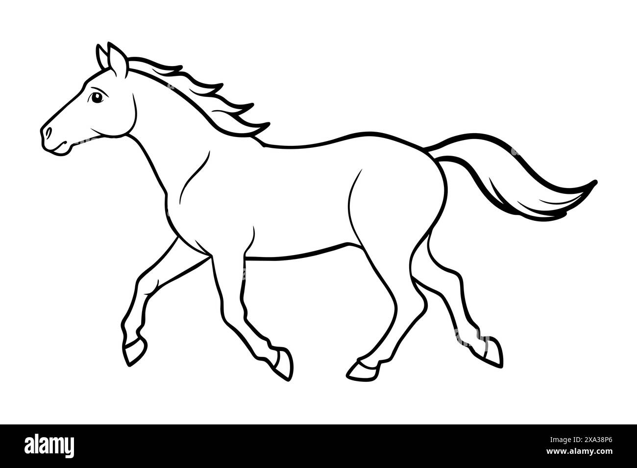 Black and white outline illustration of a running horse isolated on a ...