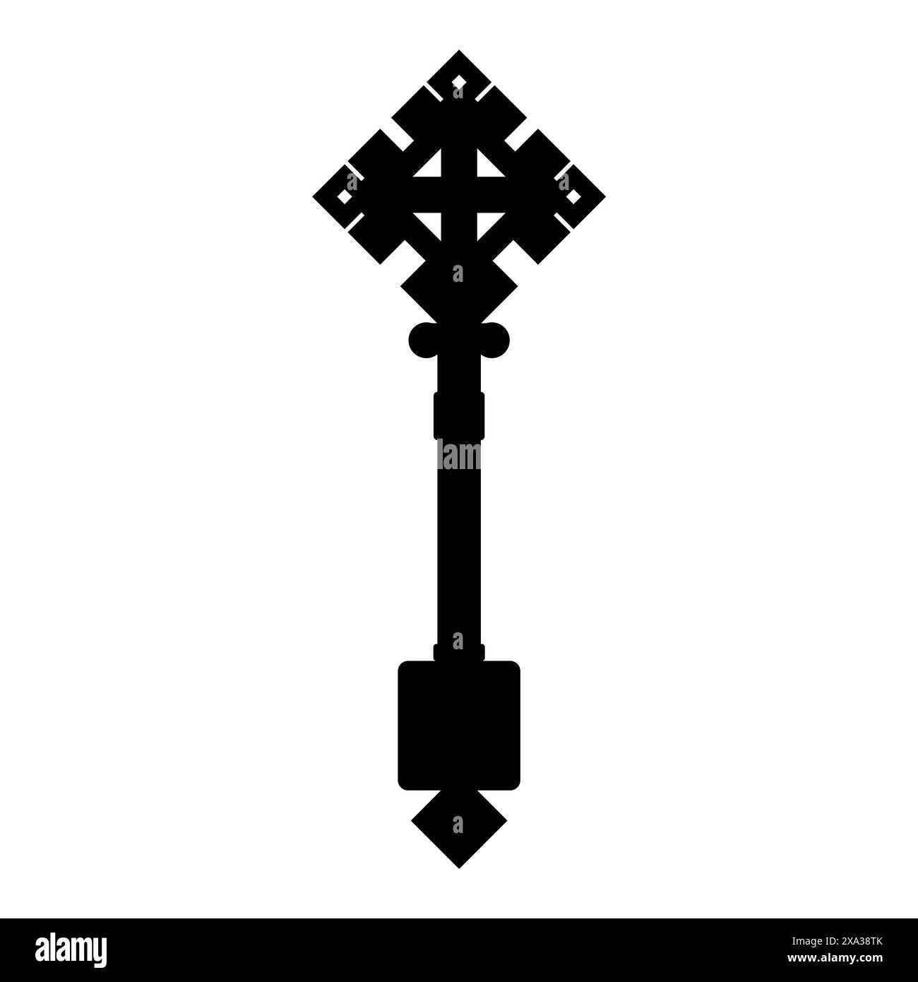 Elegant cross shape, ornamental outline, Christian symbol. Flat design