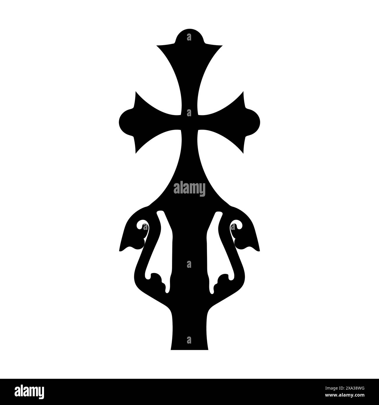 Unique hand cross, ornamental form, animalistic symbol outline Stock