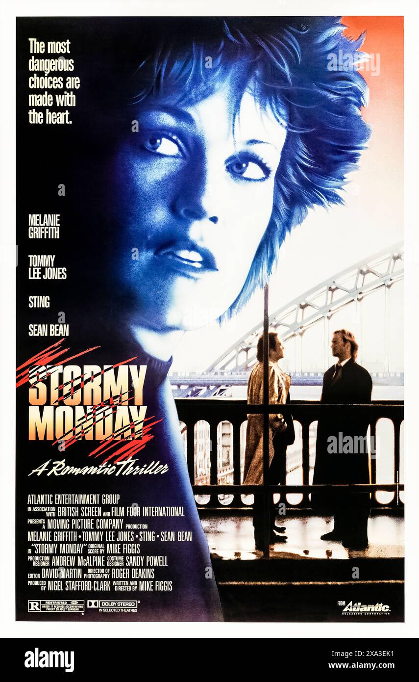 Stormy Monday (1988) directed by Mike Figgis and starring Melanie Griffith, Tommy Lee Jones, Sean Bean and Sting. An Irishman living in Newcastle upon Tyne becomes embroiled in an American businessman's plot to acquire a prominent jazz club.  Photograph of an original 1988 US one sheet poster ***EDITORIAL USE ONLY***. Credit: BFA / Atlantic Releasing Stock Photo