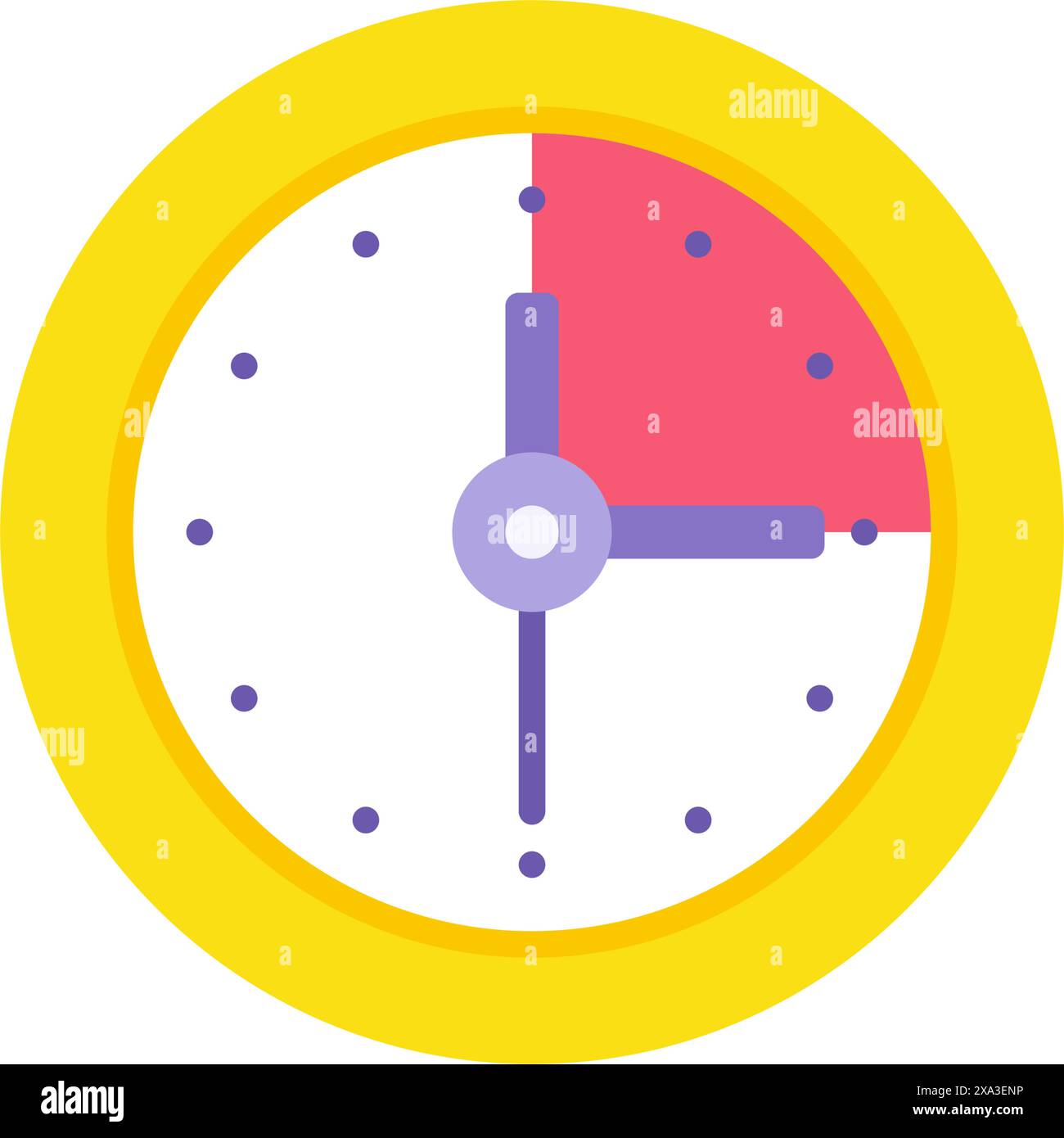 Circle yellow watch clock with red deadline sector vector flat illustration. Rounded watch with arrows for comfortable time management control isolate Stock Vector