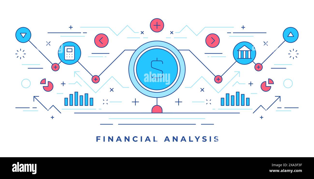Vector illustration of flat line banner with money symbol and graphic ...