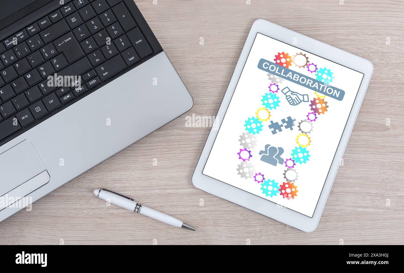 Collaboration concept shown on a digital tablet Stock Photo